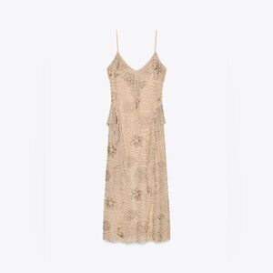 ZARA SHIMMERING RUFFLED MIDI DRESS, beige/pink, size L, BRAND NEW, NEVER WORN!